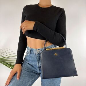 True Vintage 1940s 1950s Black Golden Pin Up Retro Hand Bag Purse